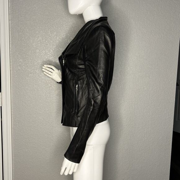 Womens Size S Moto Jacket Lambskin Leather Black Buttery Soft - Picture 2 of 7